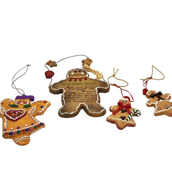 Christmas Tree Ornaments Gingerbread Lot 9 Pieces Grandma Recipe Vintage - Picture 1 of 14